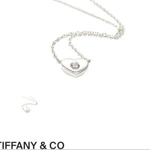 Tiffany and Co Paloma Picasso Modern Heart Diamond Pendant Necklace. Silver.